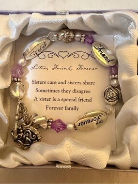 Sister Friend Forever Purple Beaded Charm Bracelet
